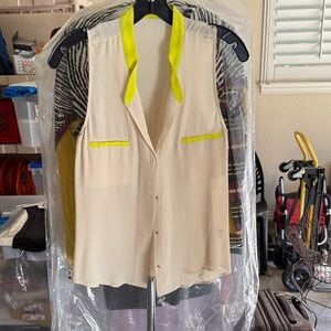 Women's Cream and Yellow Sleeveless Top
